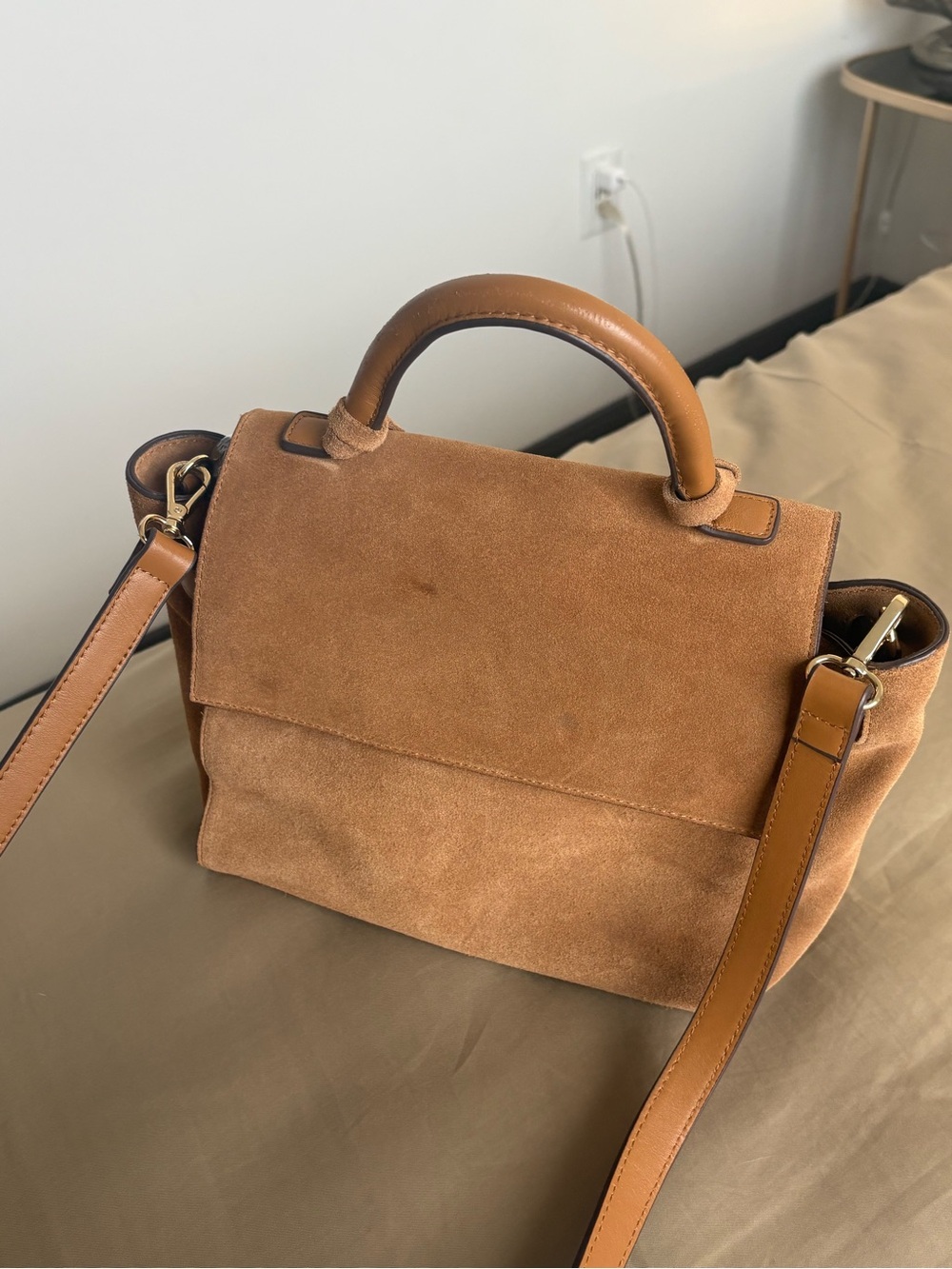 EXPRESS TAN CAMEL SUEDE TOP HANDLE SATCHEL BAG